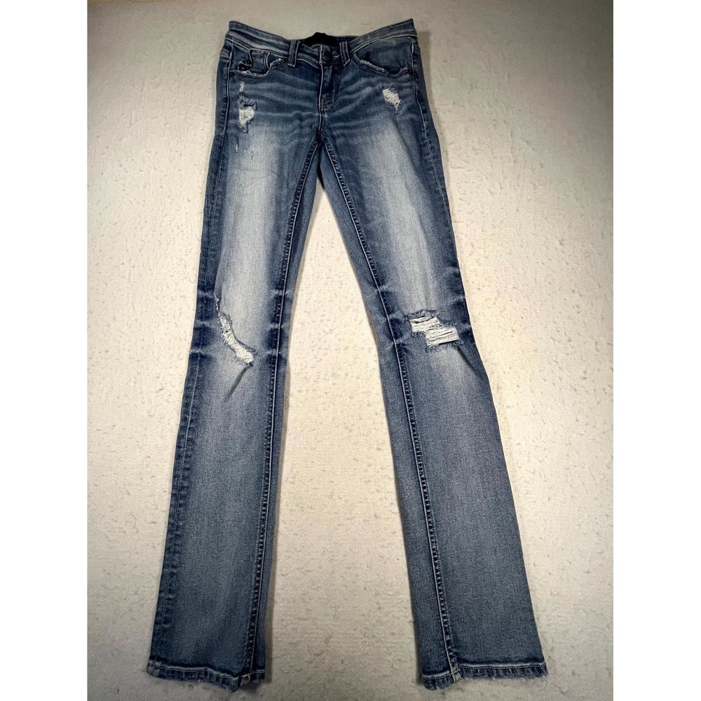 Buckle Black Jeans Womens 25x32 Blue Stretch Distressed Low Rise Straight Leg